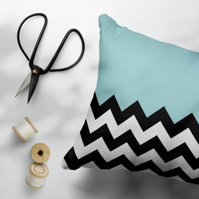 Black and White Zigzag Pattern, Chevron, Blue Decorative Cushion (Creator Uploaded)