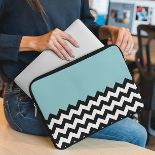 Black and White Zigzag Pattern, Chevron, Blue Laptop Sleeve
