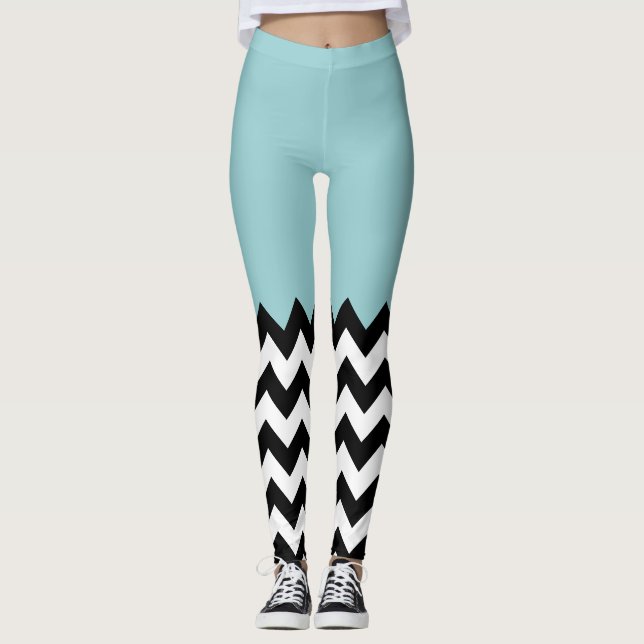 Black and White Zigzag Pattern, Chevron, Blue Leggings (Front)