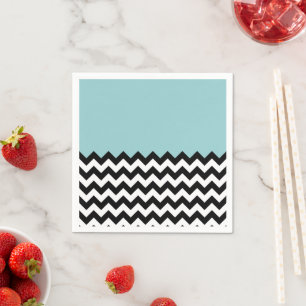 Black and White Zigzag Pattern, Chevron, Blue Napkin