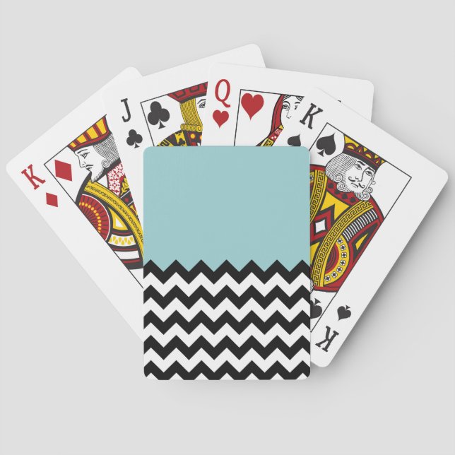 Black and White Zigzag Pattern, Chevron, Blue Playing Cards (Back)