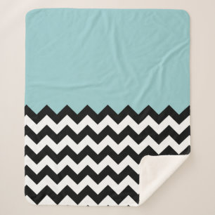 Black and White Zigzag Pattern, Chevron, Blue Sherpa Blanket