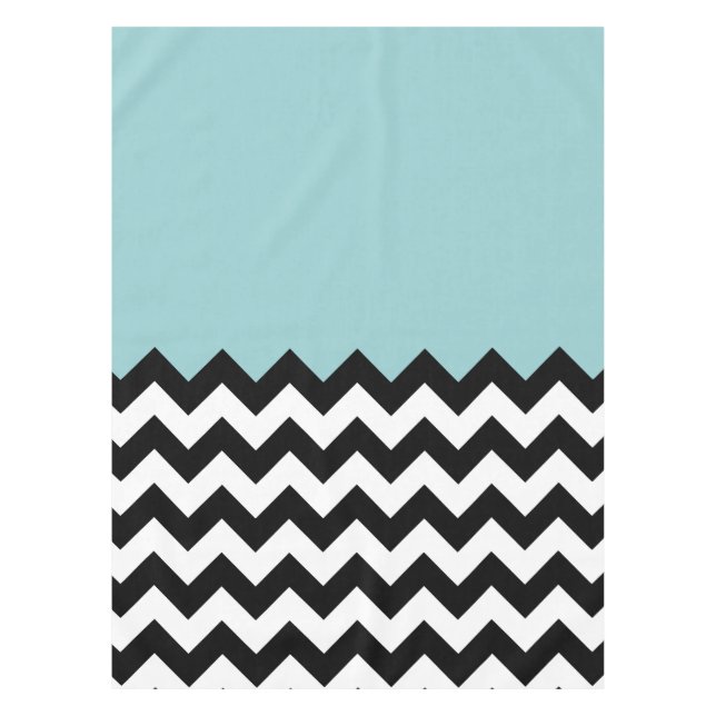 Black and White Zigzag Pattern, Chevron, Blue Tablecloth (Front)
