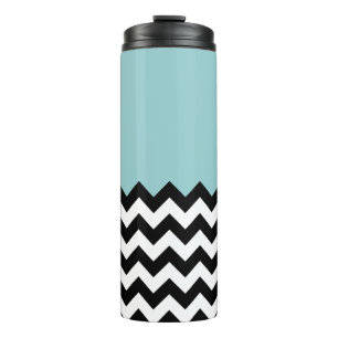 Black and White Zigzag Pattern, Chevron, Blue Thermal Tumbler
