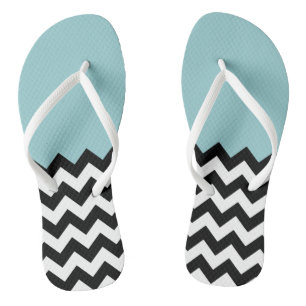 Black and White Zigzag Pattern, Chevron, Blue Thongs