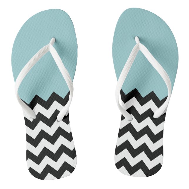 Black and White Zigzag Pattern, Chevron, Blue Thongs (Footbed)