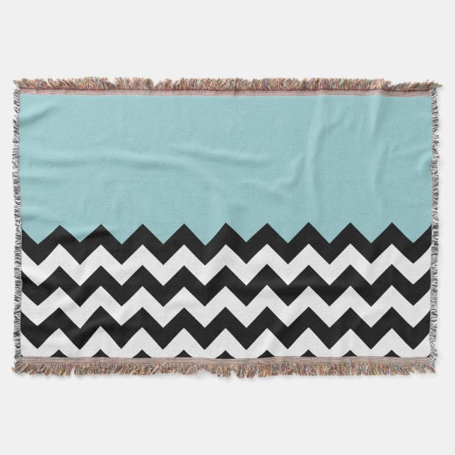 Black and White Zigzag Pattern, Chevron, Blue Throw Blanket (Front)