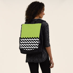Black and White Zigzag Pattern, Chevron, Green Backpack