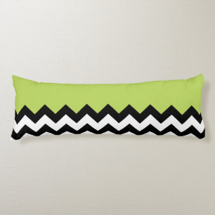 Black and White Zigzag Pattern, Chevron, Green Body Cushion