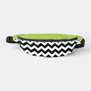 Black and White Zigzag Pattern, Chevron, Green Bum Bags