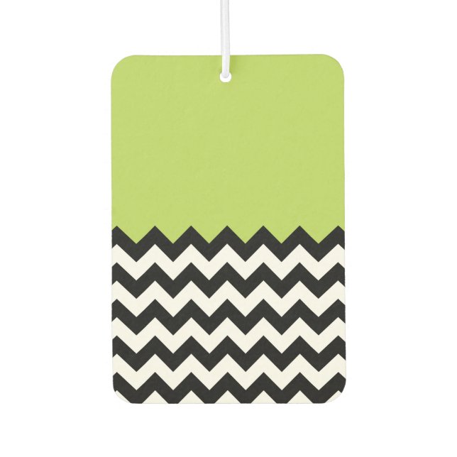 Black and White Zigzag Pattern, Chevron, Green Car Air Freshener (Front)