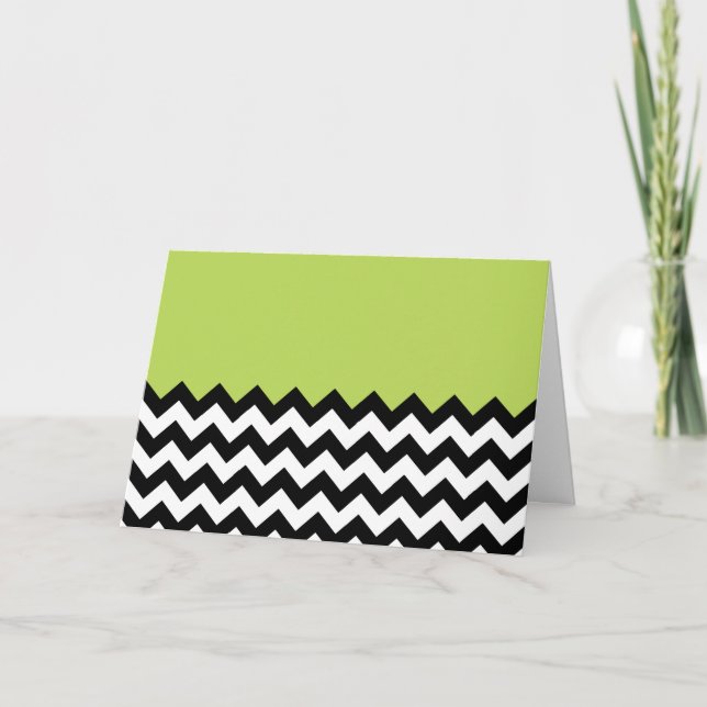 Black and White Zigzag Pattern, Chevron, Green Card (Front)