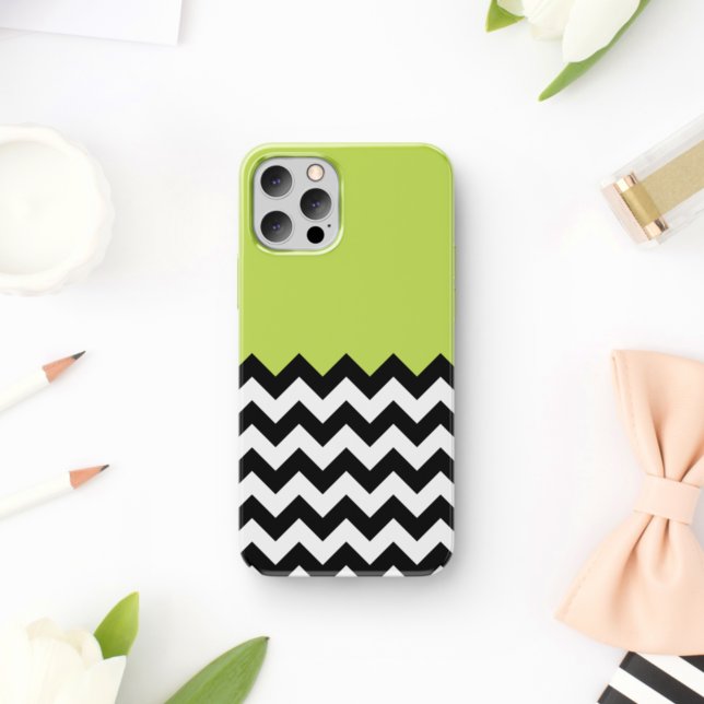 Black and White Zigzag Pattern, Chevron, Green Case-Mate iPhone Case (Creator Uploaded)