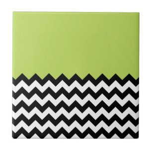 Black and White Zigzag Pattern, Chevron, Green Ceramic Tile