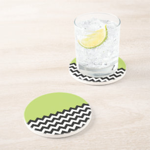 Black and White Zigzag Pattern, Chevron, Green Coaster
