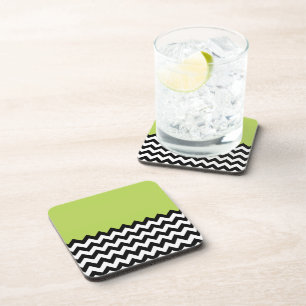 Black and White Zigzag Pattern, Chevron, Green Coaster