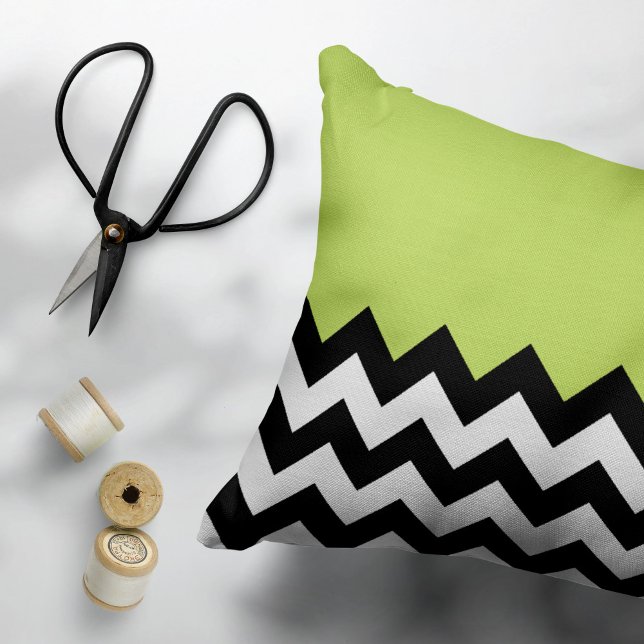Black and White Zigzag Pattern, Chevron, Green Decorative Cushion (Creator Uploaded)