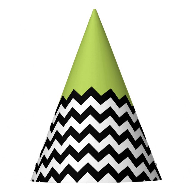 Black and White Zigzag Pattern, Chevron, Green Party Hat (Front)