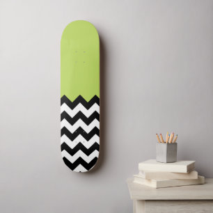 Black and White Zigzag Pattern, Chevron, Green Skateboard