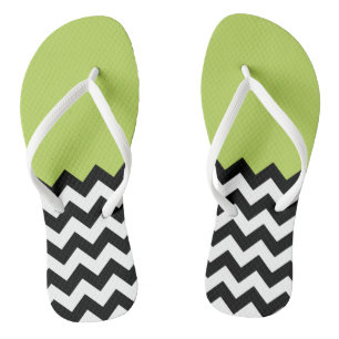 Black and White Zigzag Pattern, Chevron, Green Thongs