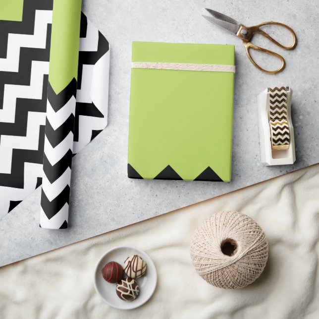 Black and White Zigzag Pattern, Chevron, Green Wrapping Paper (Crafts)