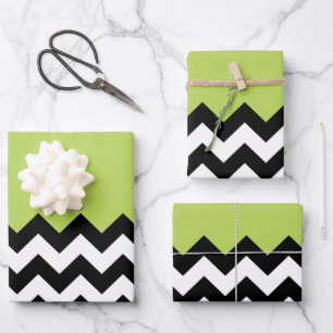 Black and White Zigzag Pattern, Chevron, Green Wrapping Paper Sheet