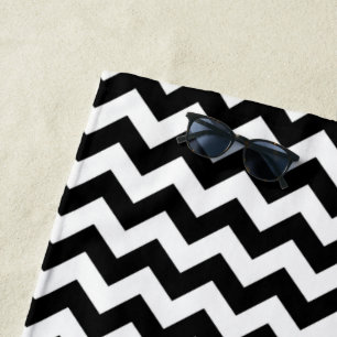 Black and White Zigzag Pattern, Chevron Pattern Beach Towel