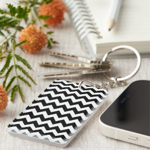 Black and White Zigzag Pattern, Chevron Pattern Key Ring