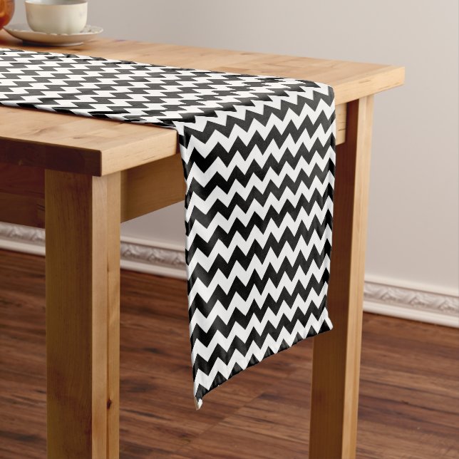 Black and White Zigzag Pattern, Chevron Pattern Medium Table Runner (In Situ)