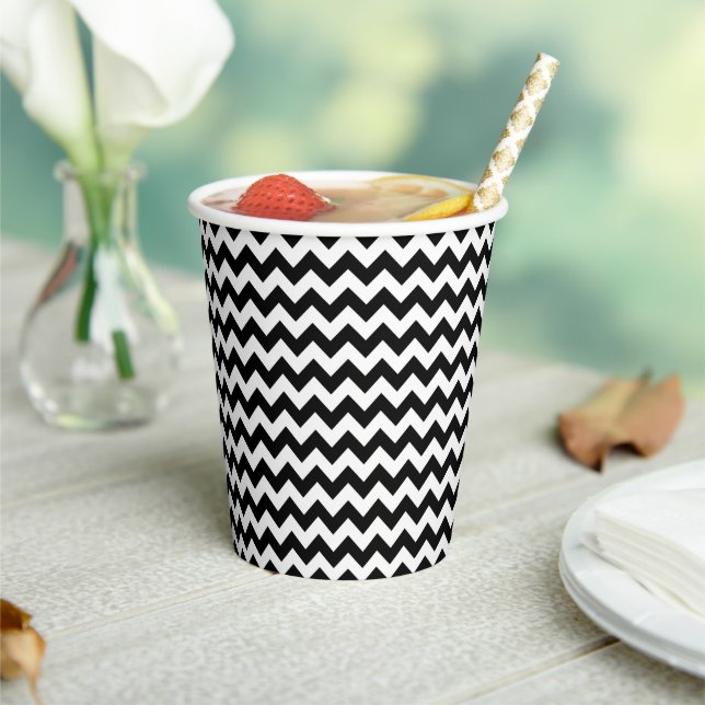 Black and White Zigzag Pattern, Chevron Pattern Paper Cups (Insitu)