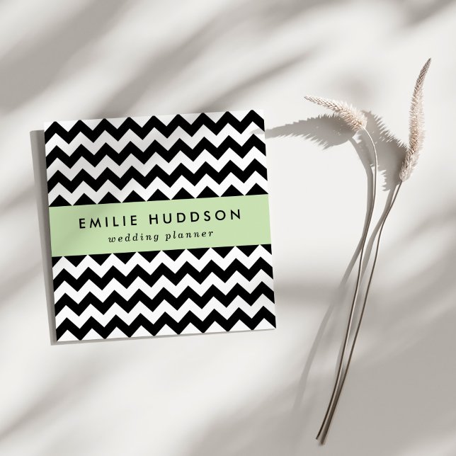 Black and White Zigzag Pattern, Chevron Pattern Square Business Card (Creator Uploaded)
