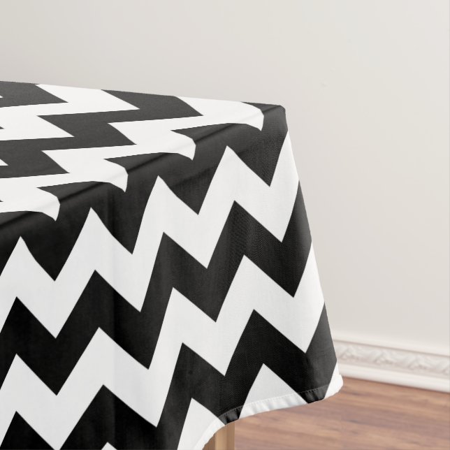Black and White Zigzag Pattern, Chevron Pattern Tablecloth (In Situ)