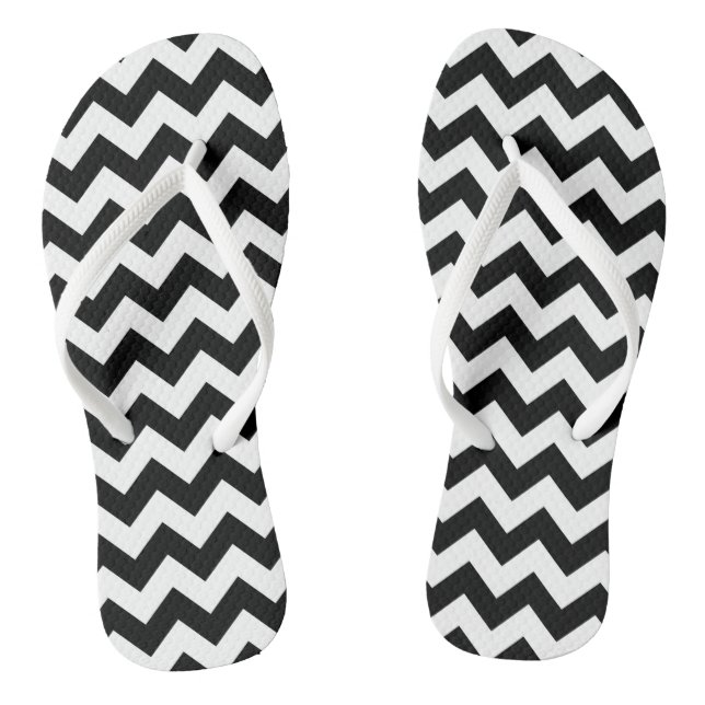Black and White Zigzag Pattern, Chevron Pattern Thongs (Footbed)