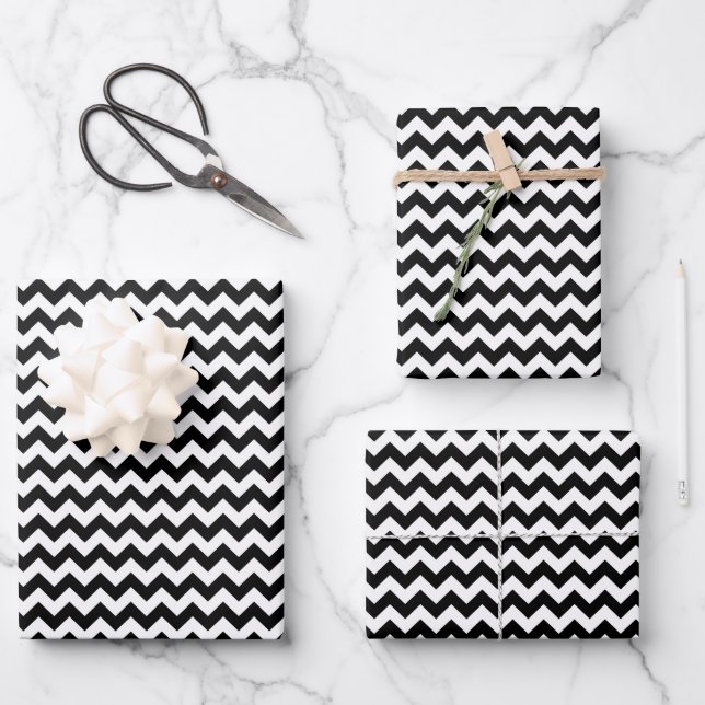 Black and White Zigzag Pattern, Chevron Pattern Wrapping Paper Sheet (Front)