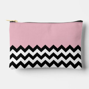 Black and White Zigzag Pattern, Chevron, Pink Accessory Pouch