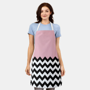 Black and White Zigzag Pattern, Chevron, Pink Apron