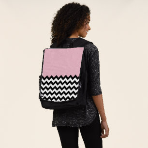 Black and White Zigzag Pattern, Chevron, Pink Backpack