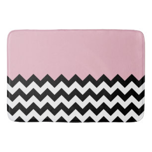 Black and White Zigzag Pattern, Chevron, Pink Bath Mat