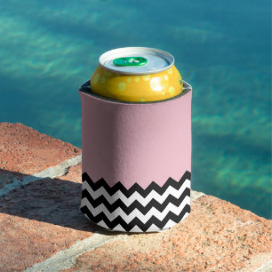Black and White Zigzag Pattern, Chevron, Pink Can Cooler
