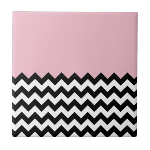 Black and White Zigzag Pattern, Chevron, Pink Ceramic Tile
