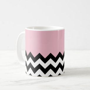 Black and White Zigzag Pattern, Chevron, Pink Coffee Mug