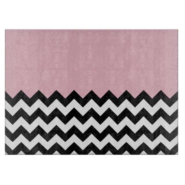 Black and White Zigzag Pattern, Chevron, Pink Cutting Board (Front)