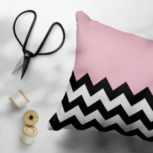 Black and White Zigzag Pattern, Chevron, Pink Decorative Cushion
