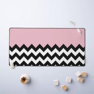 Black and White Zigzag Pattern, Chevron, Pink Desk Mat