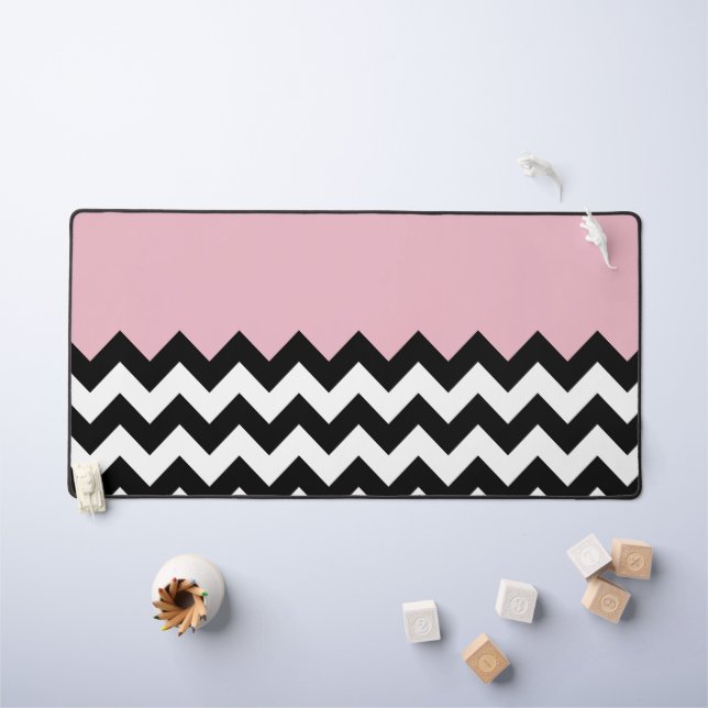 Black and White Zigzag Pattern, Chevron, Pink Desk Mat (Kids Table)
