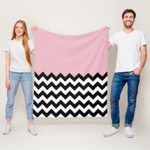 Black and White Zigzag Pattern, Chevron, Pink Fleece Blanket