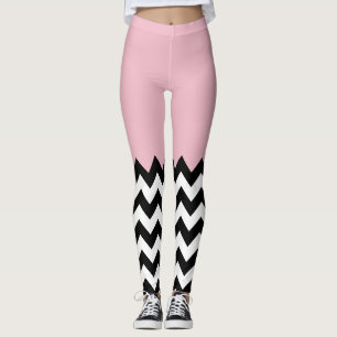 Black and White Zigzag Pattern, Chevron, Pink Leggings