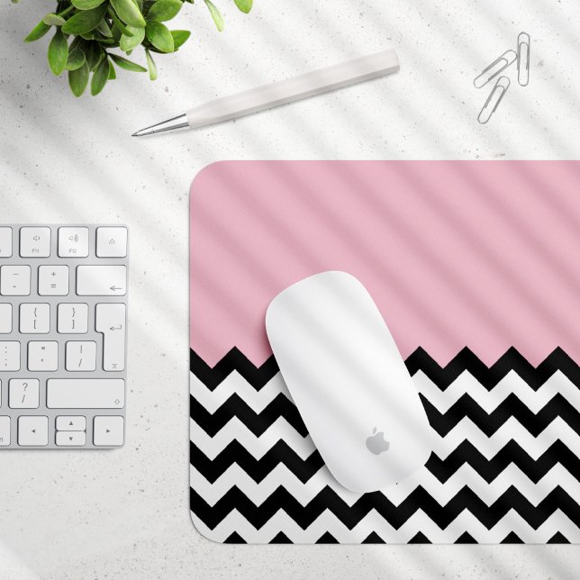 Black and White Zigzag Pattern, Chevron, Pink Mouse Pad (Creator Uploaded)
