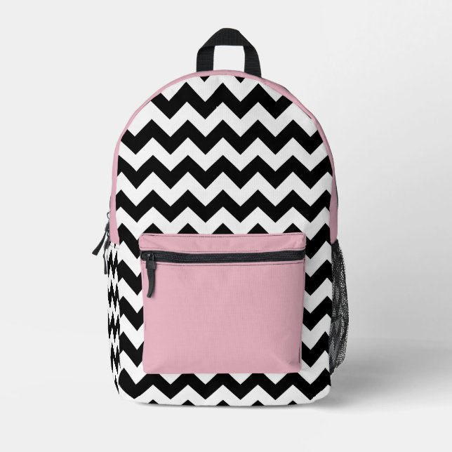 Black and White Zigzag Pattern, Chevron, Pink Printed Backpack (Front)