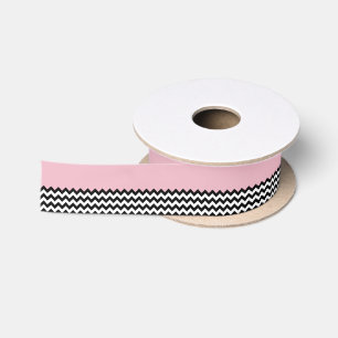Black and White Zigzag Pattern, Chevron, Pink Satin Ribbon